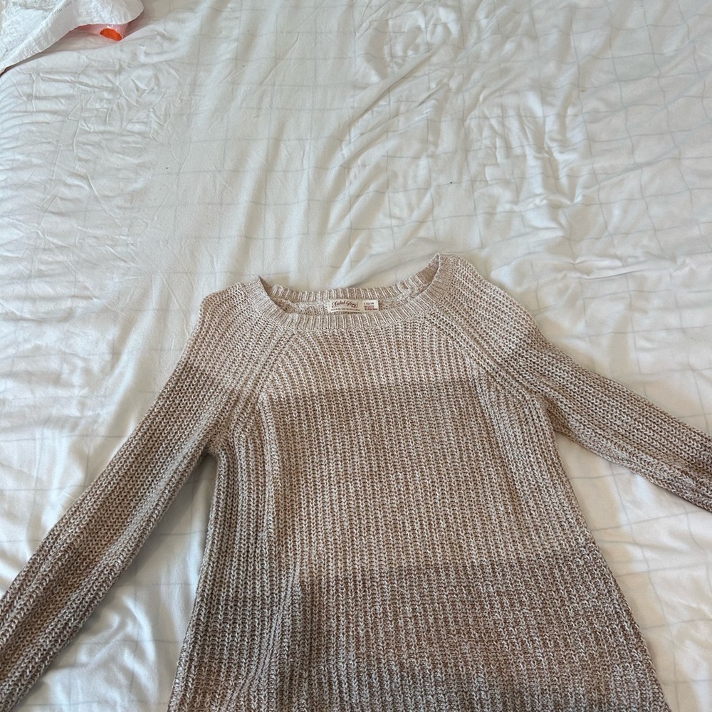 Faded Glory Cream Crew Neck Sweater with Ribbed Knit